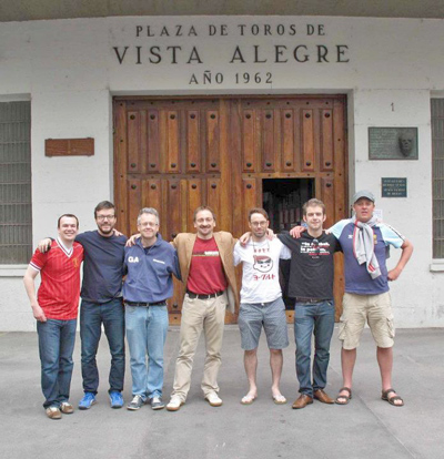 The touring party outside the Plaza de Toros in Bilbao